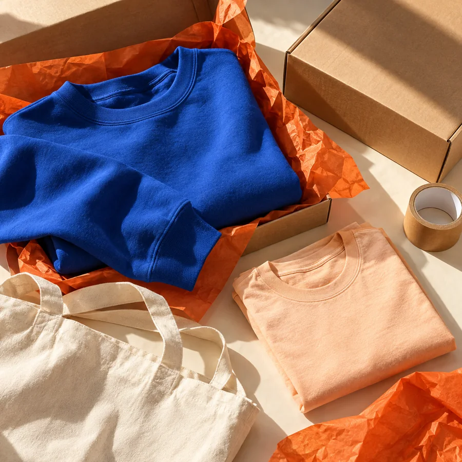 A small brand preparing clothes for shipping